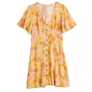 Rewind Button Front Flutter Sleeve Skater Dress
orange yellow florals Fairy core